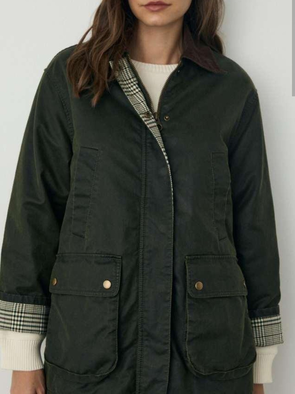 stradivarius Waxed Utility Parka Jacket with Contrast Brown Corduroy Collar